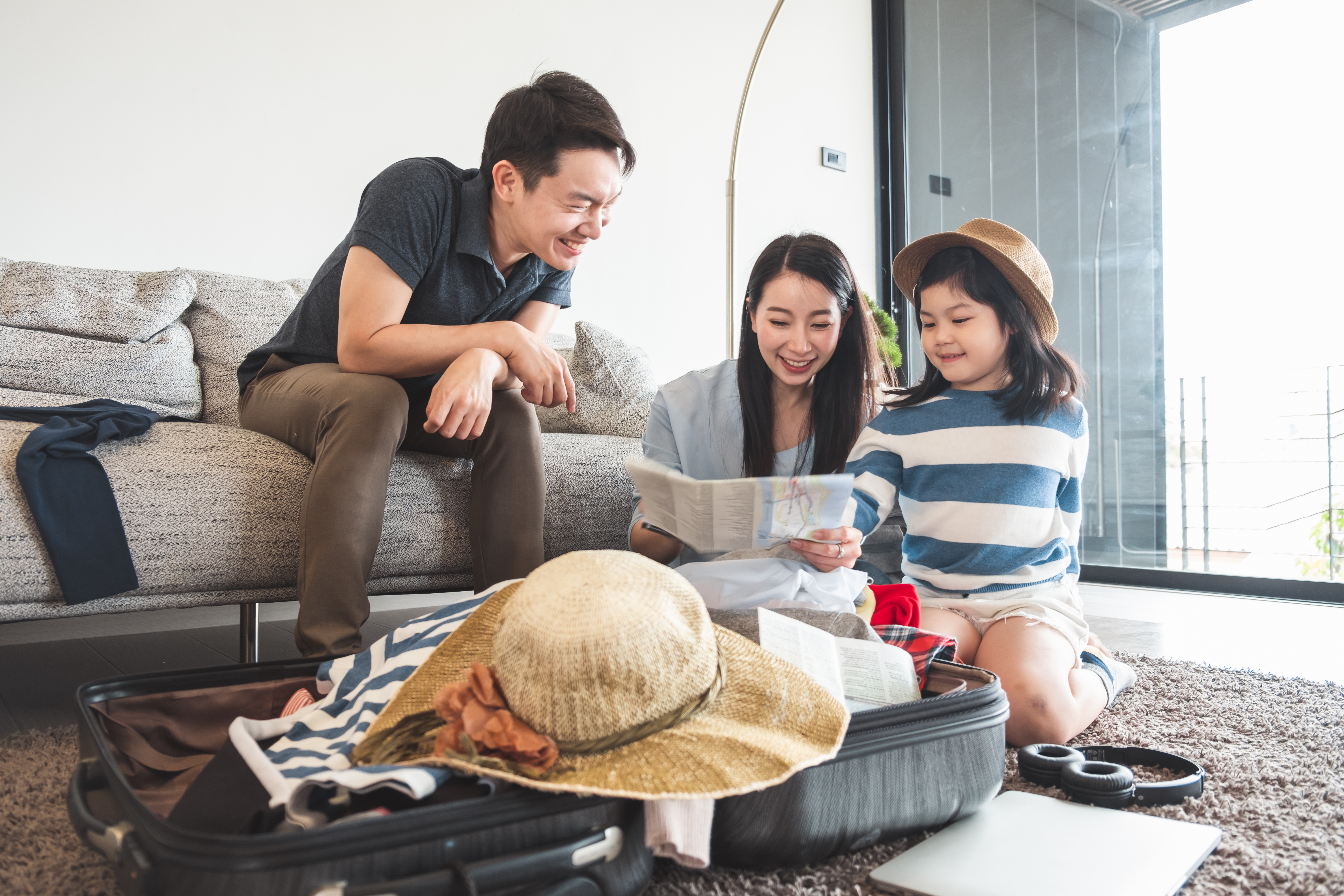 Family discussing travel plans