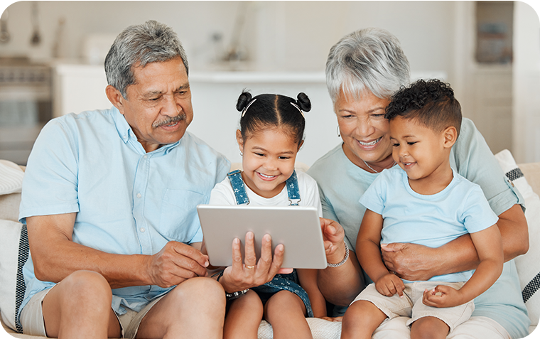 Grandparents reading to grandkids